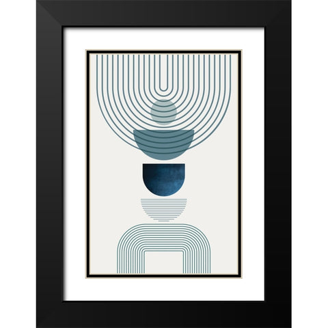 Mid CenturyModern Navy Teal 2 Black Modern Wood Framed Art Print with Double Matting by Urban Epiphany