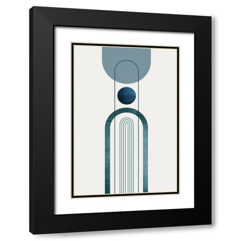 Mid CenturyModern Navy Teal 3 Black Modern Wood Framed Art Print with Double Matting by Urban Epiphany