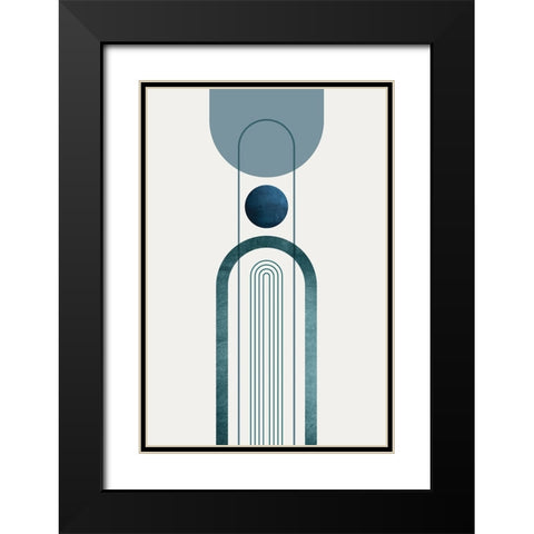 Mid CenturyModern Navy Teal 3 Black Modern Wood Framed Art Print with Double Matting by Urban Epiphany
