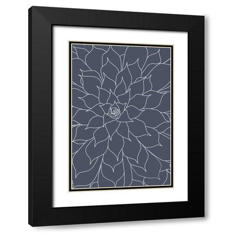 Succulent Midnight Blue Black Modern Wood Framed Art Print with Double Matting by Urban Epiphany