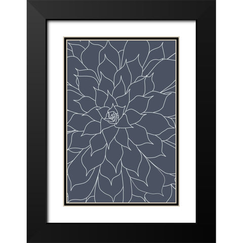 Succulent Midnight Blue Black Modern Wood Framed Art Print with Double Matting by Urban Epiphany