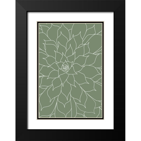 Succulent Sage Green Black Modern Wood Framed Art Print with Double Matting by Urban Epiphany