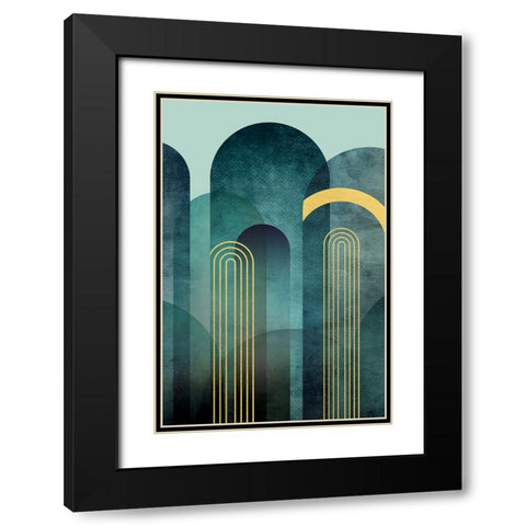 MidCentury Arches Teal Black Modern Wood Framed Art Print with Double Matting by Urban Epiphany