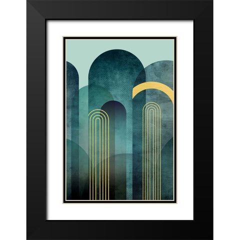 MidCentury Arches Teal Black Modern Wood Framed Art Print with Double Matting by Urban Epiphany