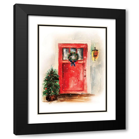 Christmas Door Black Modern Wood Framed Art Print with Double Matting by Brown, Victoria