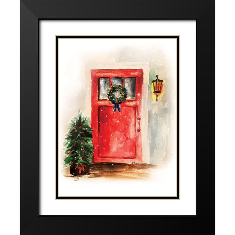 Christmas Door Black Modern Wood Framed Art Print with Double Matting by Brown, Victoria