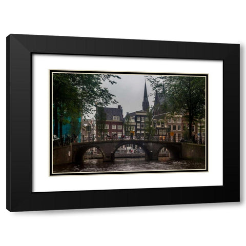 Amsterdam Bridge Black Modern Wood Framed Art Print with Double Matting by Kostka, Vladimir