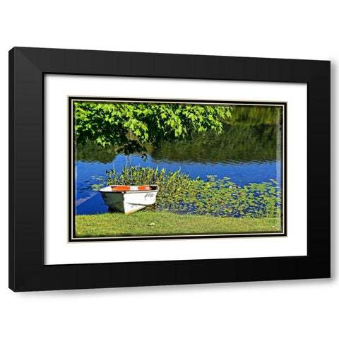 Country Pond Row Boat Black Modern Wood Framed Art Print with Double Matting by Foschino, Suzanne