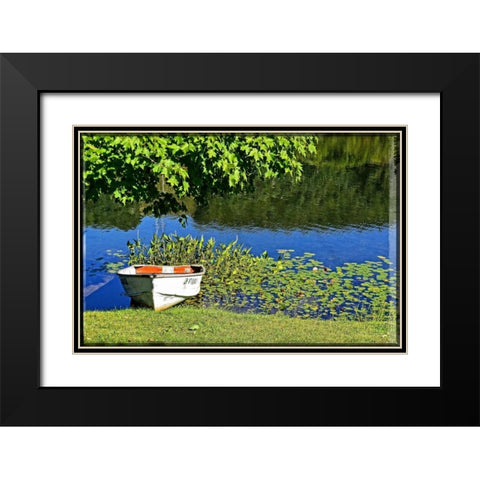 Country Pond Row Boat Black Modern Wood Framed Art Print with Double Matting by Foschino, Suzanne