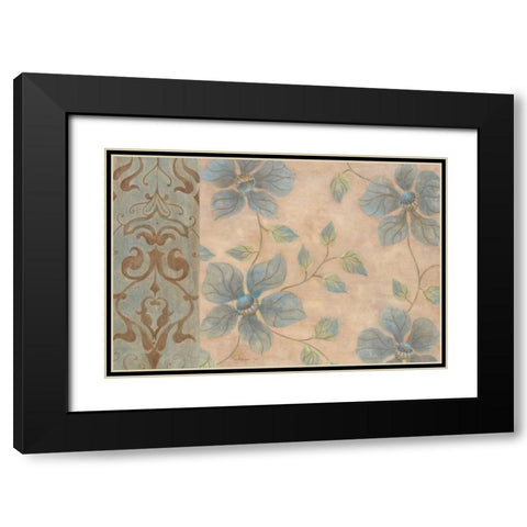 Blue Damask I Black Modern Wood Framed Art Print with Double Matting by Tava Studios