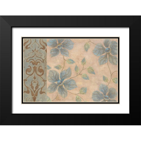 Blue Damask I Black Modern Wood Framed Art Print with Double Matting by Tava Studios