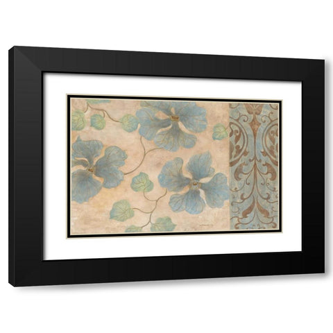 Blue Damask II Black Modern Wood Framed Art Print with Double Matting by Tava Studios