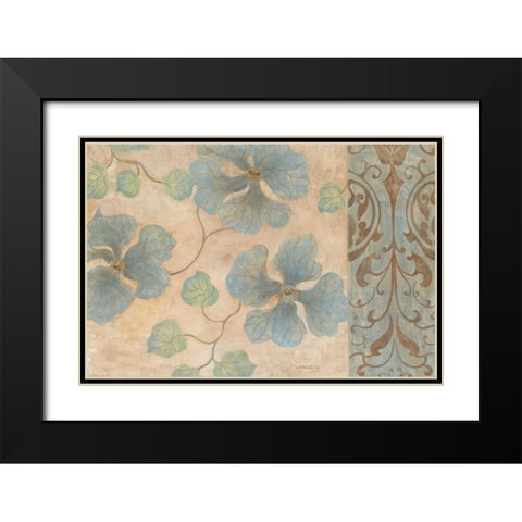 Blue Damask II Black Modern Wood Framed Art Print with Double Matting by Tava Studios
