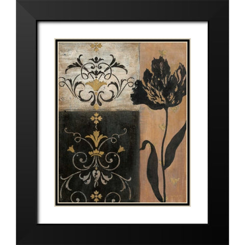 Tulip Silhouette Black Modern Wood Framed Art Print with Double Matting by Tava Studios