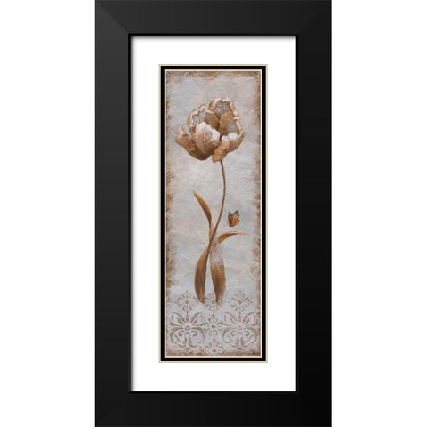Tulip and Butterfly II Black Modern Wood Framed Art Print with Double Matting by Nan