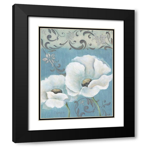 Poppies on Blue I Black Modern Wood Framed Art Print with Double Matting by Tava Studios