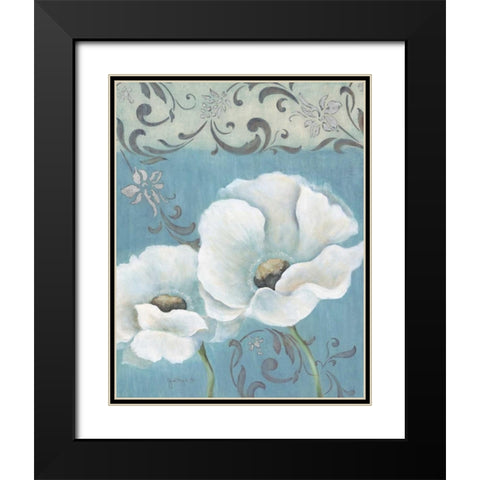 Poppies on Blue I Black Modern Wood Framed Art Print with Double Matting by Tava Studios
