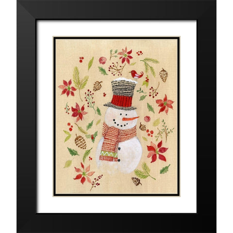 Holly Days Snowman Black Modern Wood Framed Art Print with Double Matting by Tava Studios