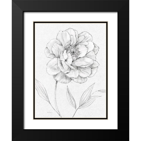 Peony Sketch Black Modern Wood Framed Art Print with Double Matting by Robinson, Carol