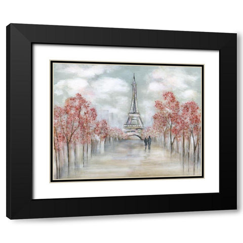 Paris In Springtime Black Modern Wood Framed Art Print with Double Matting by Tava Studios