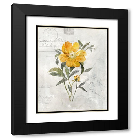 Canary Linen Peony Black Modern Wood Framed Art Print with Double Matting by Robinson, Carol