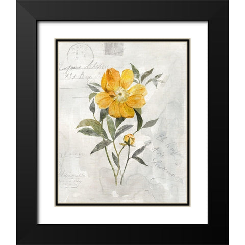 Canary Linen Peony Black Modern Wood Framed Art Print with Double Matting by Robinson, Carol