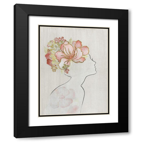 Fashion Floral Silhouette I Black Modern Wood Framed Art Print with Double Matting by Tava Studios