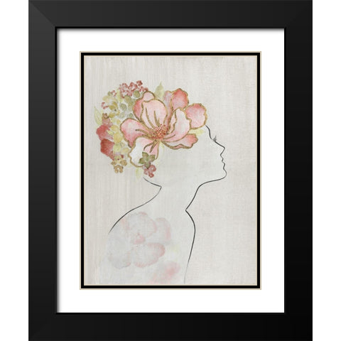 Fashion Floral Silhouette I Black Modern Wood Framed Art Print with Double Matting by Tava Studios