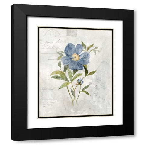Blue Linen Peony Black Modern Wood Framed Art Print with Double Matting by Robinson, Carol