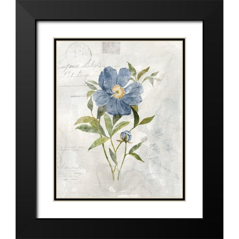 Blue Linen Peony Black Modern Wood Framed Art Print with Double Matting by Robinson, Carol