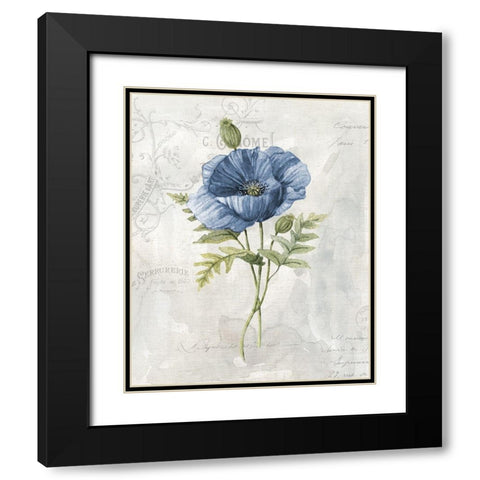 Blue Linen Poppy Black Modern Wood Framed Art Print with Double Matting by Robinson, Carol
