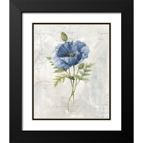 Blue Linen Poppy Black Modern Wood Framed Art Print with Double Matting by Robinson, Carol