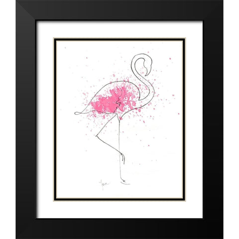 Flamingo Splash I Black Modern Wood Framed Art Print with Double Matting by Tava Studios
