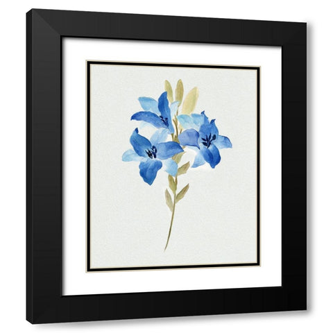 Blue Blossom Botanical III Black Modern Wood Framed Art Print with Double Matting by Tava Studios