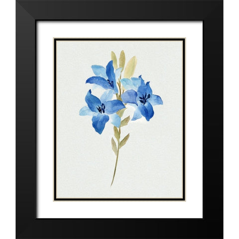Blue Blossom Botanical III Black Modern Wood Framed Art Print with Double Matting by Tava Studios