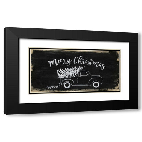 Merry Christmas Truck Black Modern Wood Framed Art Print with Double Matting by Tava Studios