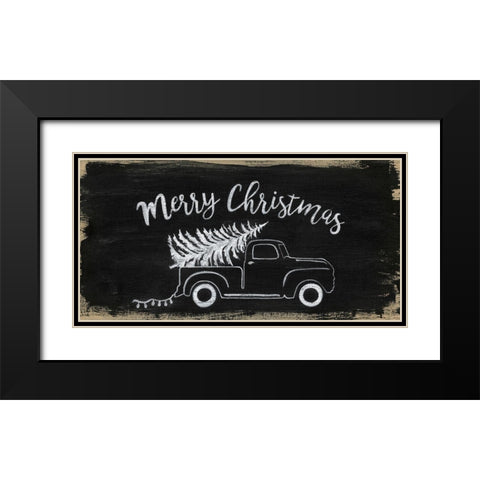Merry Christmas Truck Black Modern Wood Framed Art Print with Double Matting by Tava Studios