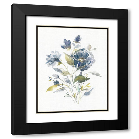 Linen Botanical Navy I Black Modern Wood Framed Art Print with Double Matting by Robinson, Carol