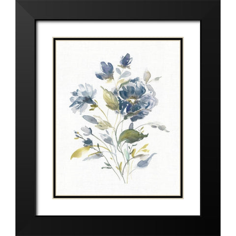 Linen Botanical Navy I Black Modern Wood Framed Art Print with Double Matting by Robinson, Carol