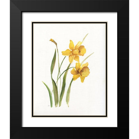 Ochre Botanical I Black Modern Wood Framed Art Print with Double Matting by Nan