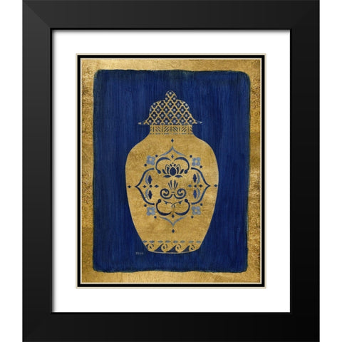 Sapphire and Gold Urn I Black Modern Wood Framed Art Print with Double Matting by Tava Studios