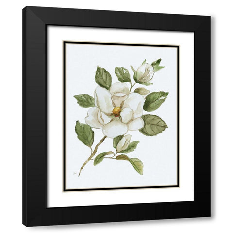 Magnolia Morning I Black Modern Wood Framed Art Print with Double Matting by Nan