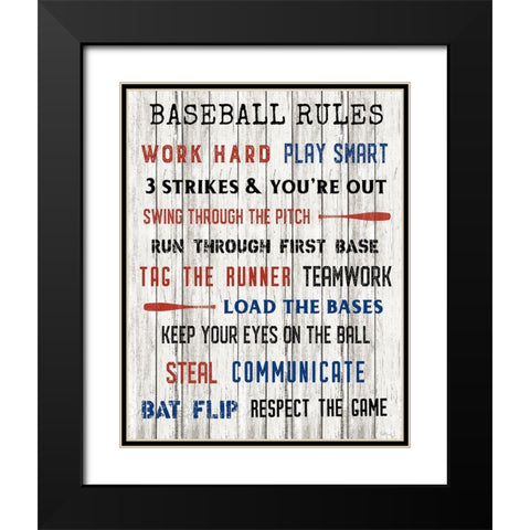Baseball Rules Black Modern Wood Framed Art Print with Double Matting by Carpentieri, Natalie