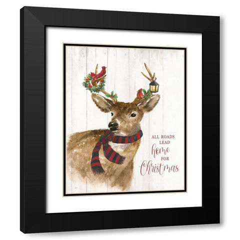 All Roads Lead Home Deer Black Modern Wood Framed Art Print with Double Matting by Nan