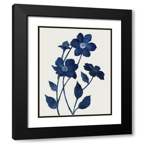 Indigo Bloom II Black Modern Wood Framed Art Print with Double Matting by Tava Studios