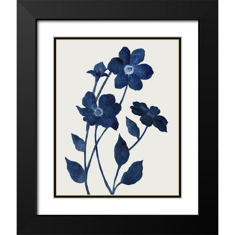 Indigo Bloom II Black Modern Wood Framed Art Print with Double Matting by Tava Studios