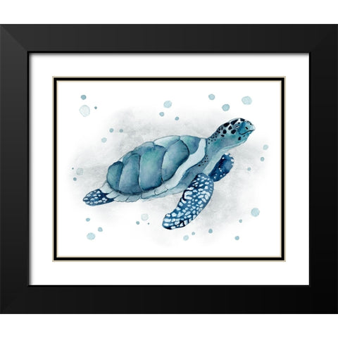 Blue Turtle I Black Modern Wood Framed Art Print with Double Matting by Tava Studios