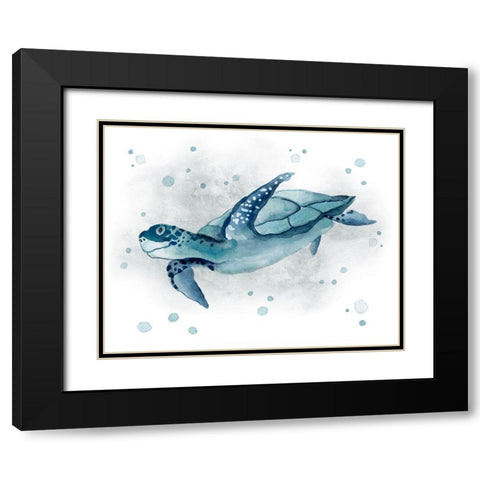 Blue Turtle II Black Modern Wood Framed Art Print with Double Matting by Tava Studios
