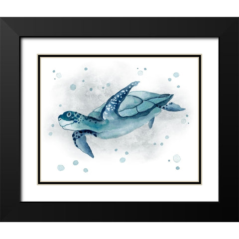 Blue Turtle II Black Modern Wood Framed Art Print with Double Matting by Tava Studios