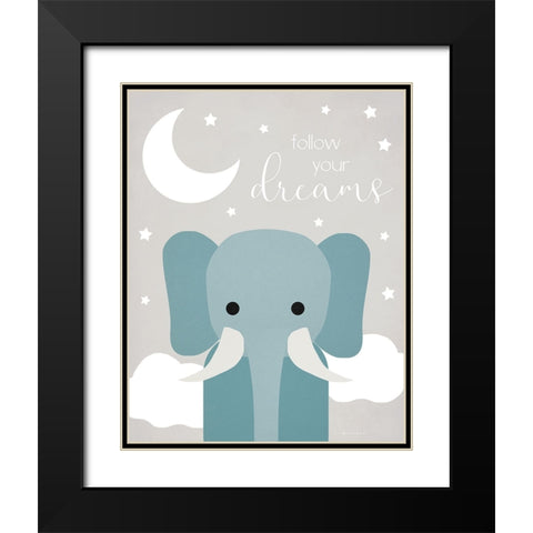 Dreams Elephant Black Modern Wood Framed Art Print with Double Matting by Santiago, Daniela